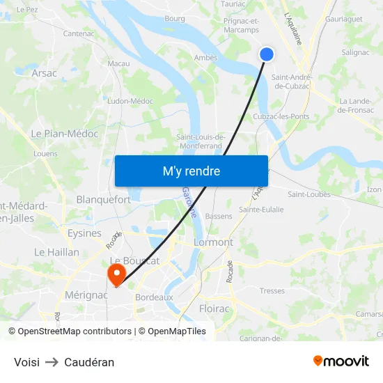 Voisi to Caudéran map