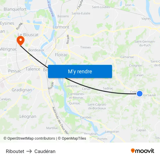 Riboutet to Caudéran map