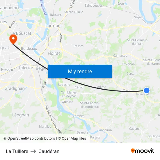 La Tuiliere to Caudéran map