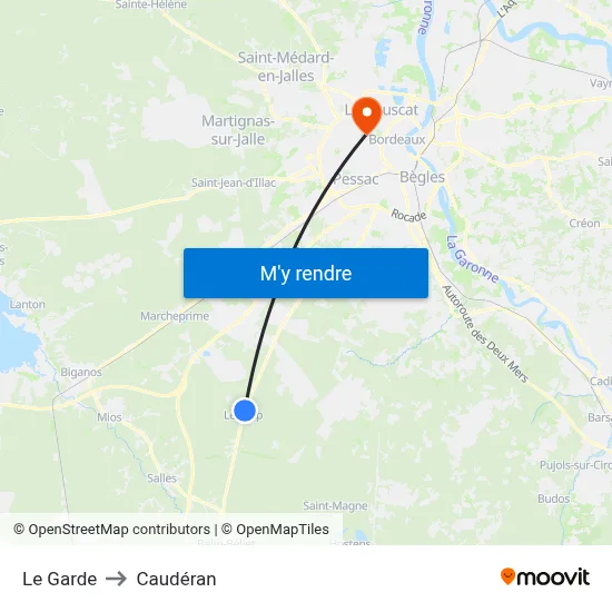 Le Garde to Caudéran map