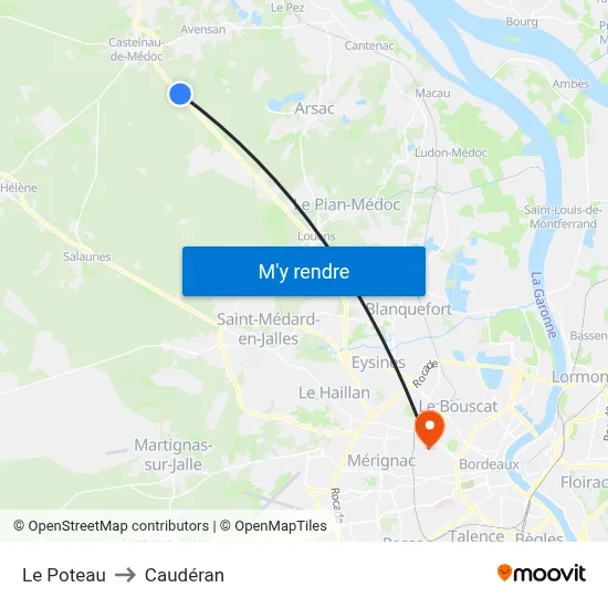 Le Poteau to Caudéran map