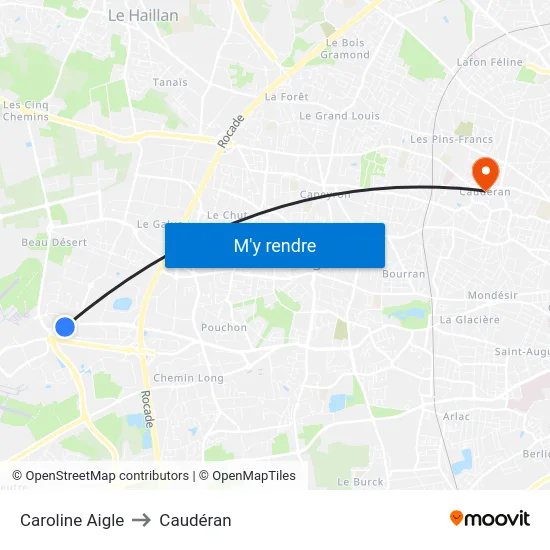 Caroline Aigle to Caudéran map
