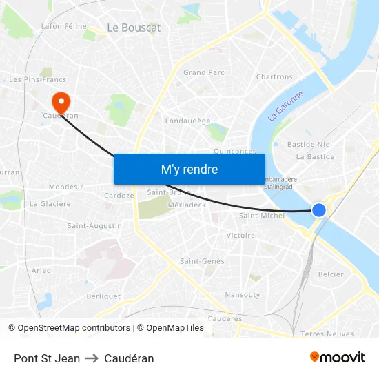 Pont St Jean to Caudéran map