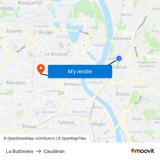 La Buttiniere to Caudéran map
