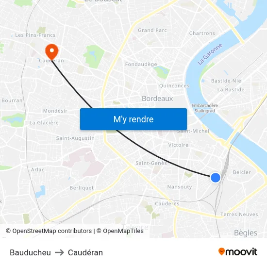 Bauducheu to Caudéran map