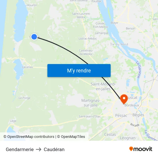 Gendarmerie to Caudéran map