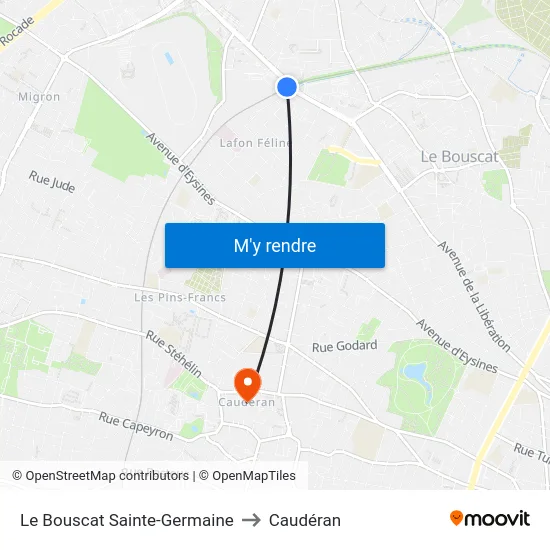 Le Bouscat Sainte-Germaine to Caudéran map