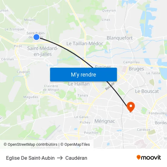 Eglise De Saint-Aubin to Caudéran map