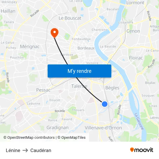 Lénine to Caudéran map