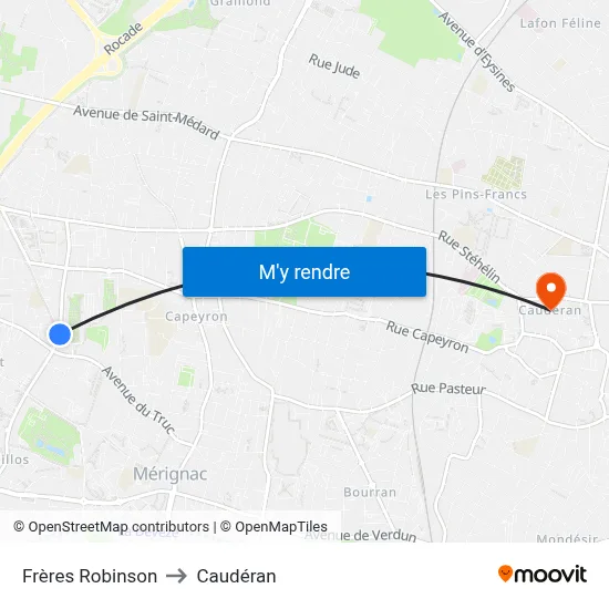 Frères Robinson to Caudéran map
