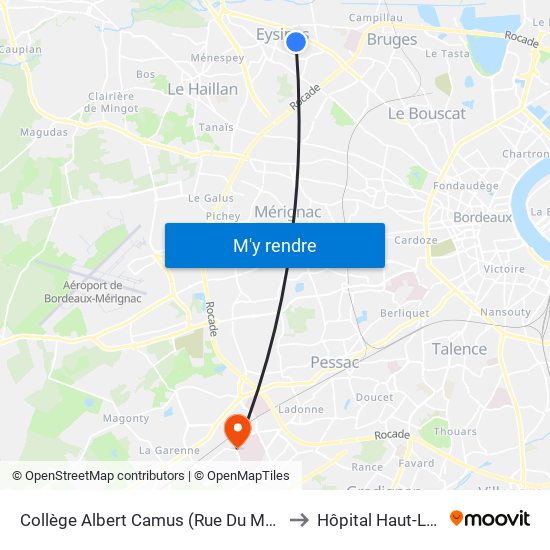 Collège Albert Camus (Rue Du Moulin À Vent) to Hôpital Haut-Lévêque map