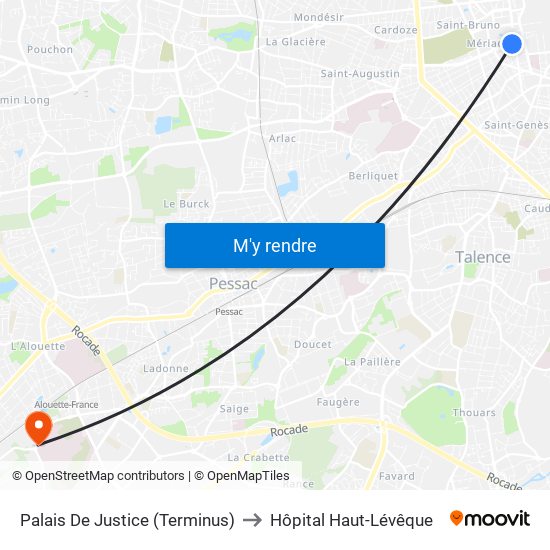 Palais De Justice (Terminus) to Hôpital Haut-Lévêque map