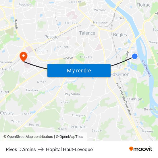 Rives D'Arcins to Hôpital Haut-Lévêque map