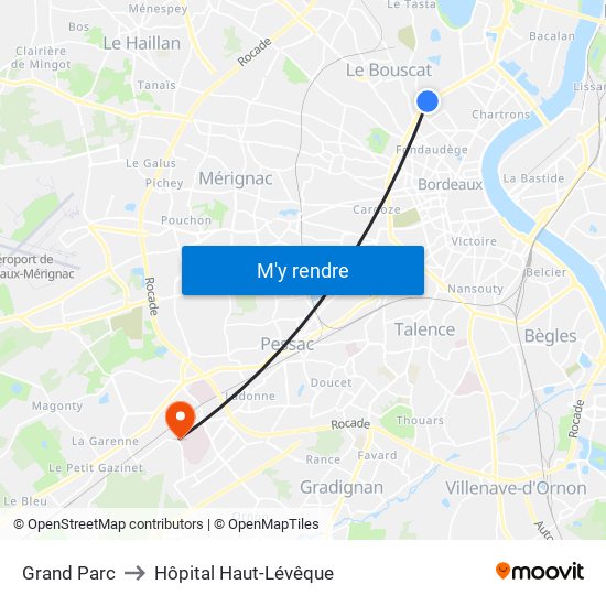 Grand Parc to Hôpital Haut-Lévêque map