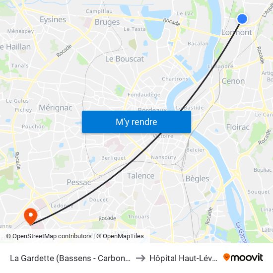 La Gardette (Bassens - Carbon Blanc) to Hôpital Haut-Lévêque map