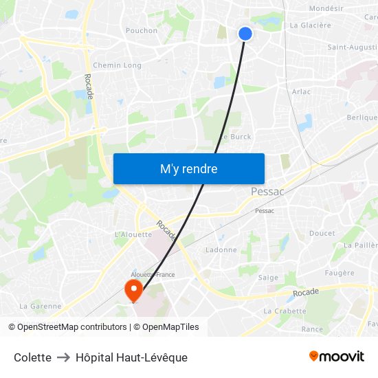 Colette to Hôpital Haut-Lévêque map