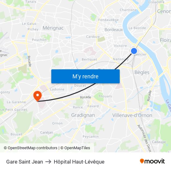Gare Saint Jean to Hôpital Haut-Lévêque map