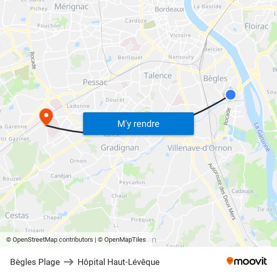 Bègles Plage to Hôpital Haut-Lévêque map