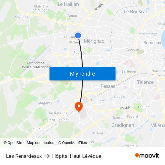 Les Renardeaux to Hôpital Haut-Lévêque map