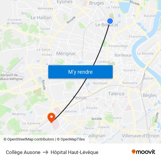 Collège Ausone to Hôpital Haut-Lévêque map