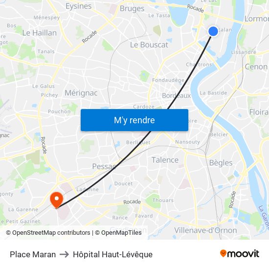 Place Maran to Hôpital Haut-Lévêque map