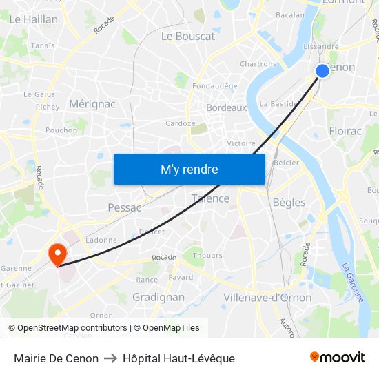 Mairie De Cenon to Hôpital Haut-Lévêque map