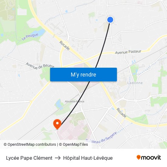 Lycée Pape Clément to Hôpital Haut-Lévêque map