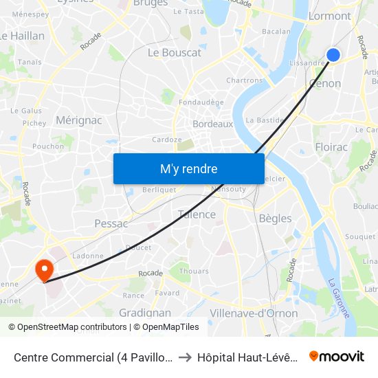 Centre Commercial (4 Pavillons) to Hôpital Haut-Lévêque map