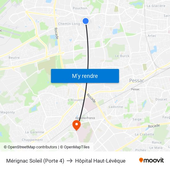 Mérignac Soleil (Porte 4) to Hôpital Haut-Lévêque map
