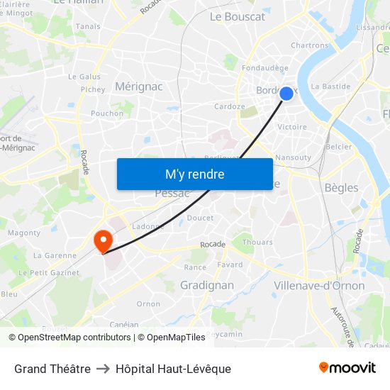 Grand Théâtre to Hôpital Haut-Lévêque map