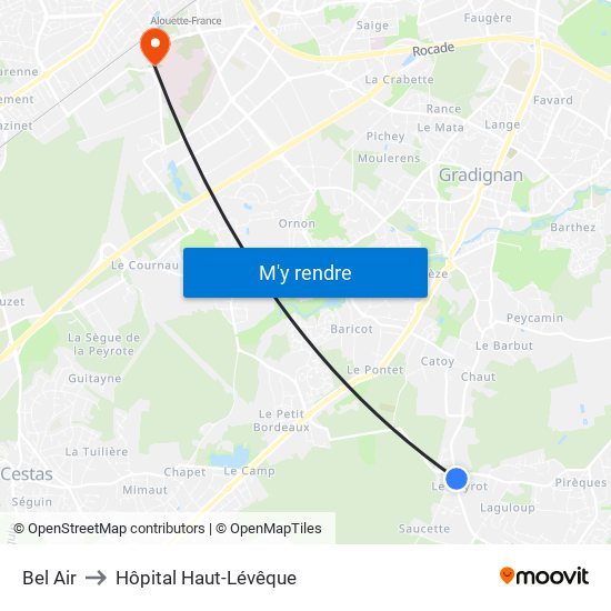 Bel Air to Hôpital Haut-Lévêque map