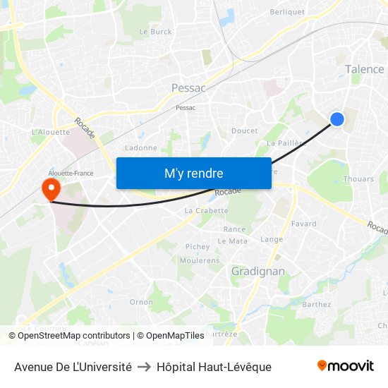 Avenue De L'Université to Hôpital Haut-Lévêque map