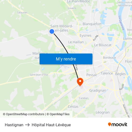 Hastignan to Hôpital Haut-Lévêque map