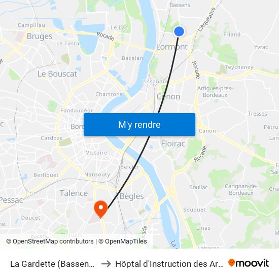 La Gardette (Bassens - Carbon Blanc) to Hôptal d'Instruction des Armées Robert Picqué map