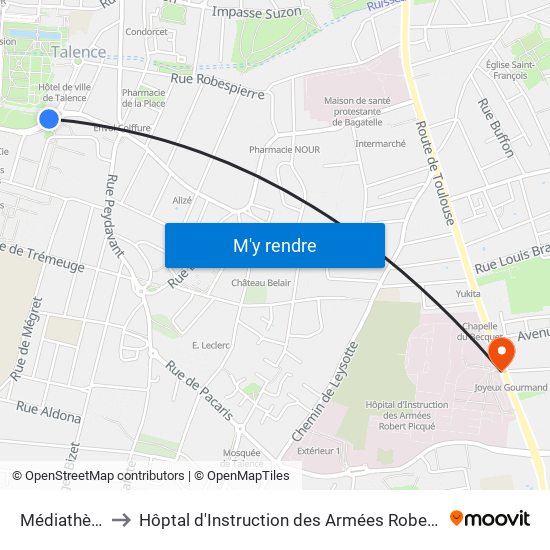 Médiathèque to Hôptal d'Instruction des Armées Robert Picqué map