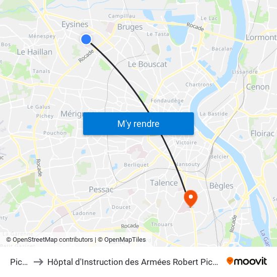 Picot to Hôptal d'Instruction des Armées Robert Picqué map