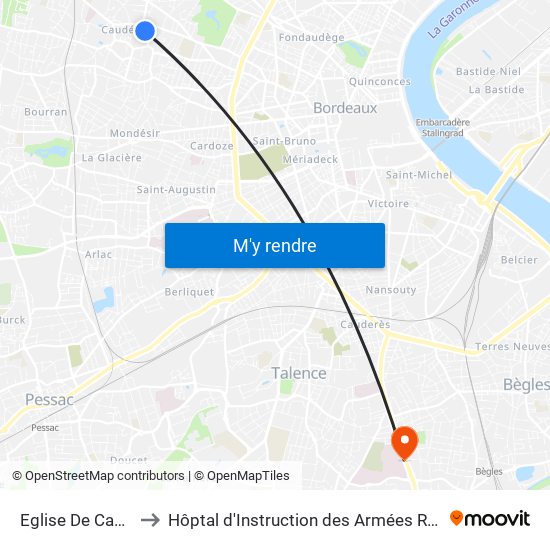 Eglise De Caudéran to Hôptal d'Instruction des Armées Robert Picqué map