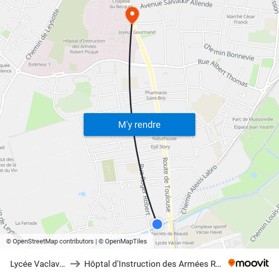 Lycée Vaclav Havel to Hôptal d'Instruction des Armées Robert Picqué map