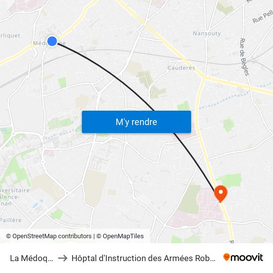 La Médoquine to Hôptal d'Instruction des Armées Robert Picqué map