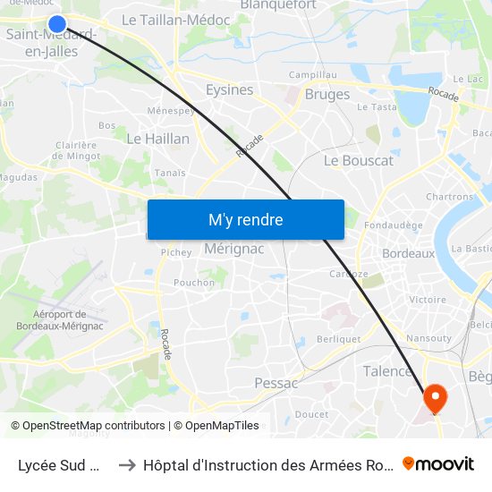 Lycée Sud Médoc to Hôptal d'Instruction des Armées Robert Picqué map