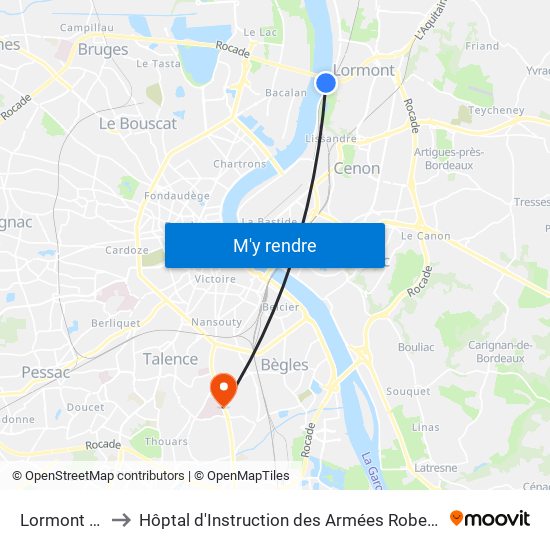 Lormont Bas to Hôptal d'Instruction des Armées Robert Picqué map