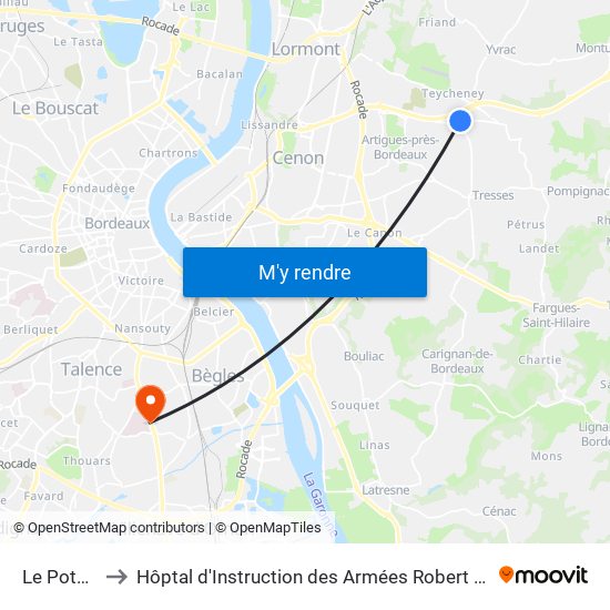 Le Poteau to Hôptal d'Instruction des Armées Robert Picqué map