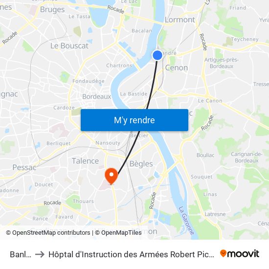 Banlin to Hôptal d'Instruction des Armées Robert Picqué map