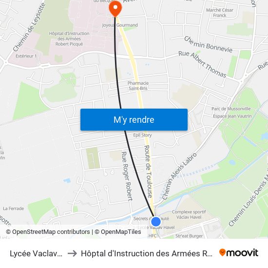 Lycée Vaclav Havel to Hôptal d'Instruction des Armées Robert Picqué map