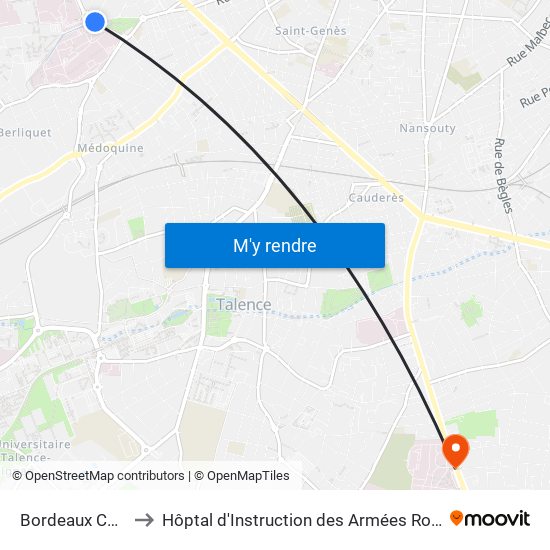 Bordeaux Carreire to Hôptal d'Instruction des Armées Robert Picqué map