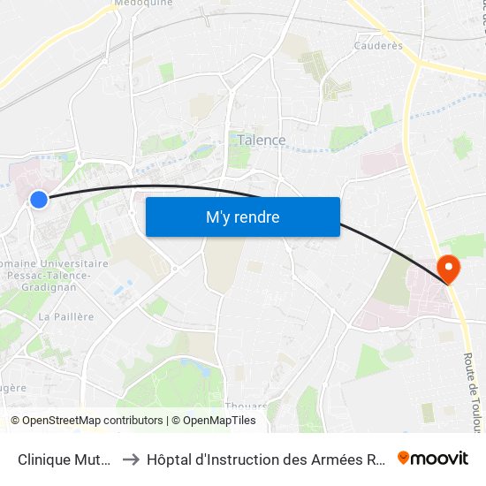 Clinique Mutualiste to Hôptal d'Instruction des Armées Robert Picqué map