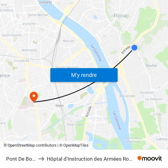 Pont De Bouliac to Hôptal d'Instruction des Armées Robert Picqué map