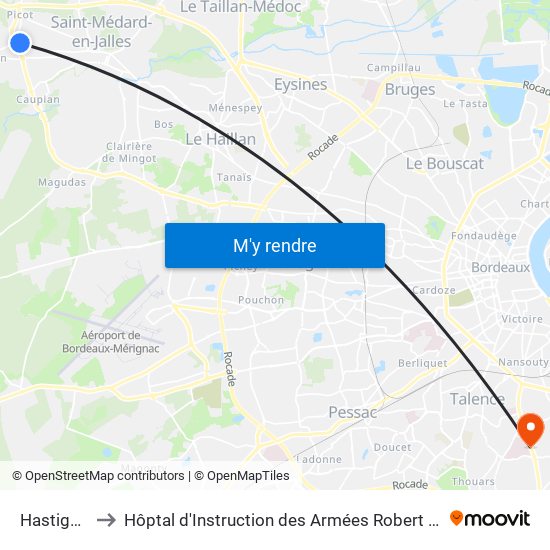Hastignan to Hôptal d'Instruction des Armées Robert Picqué map