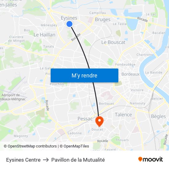 Eysines Centre to Pavillon de la Mutualité map