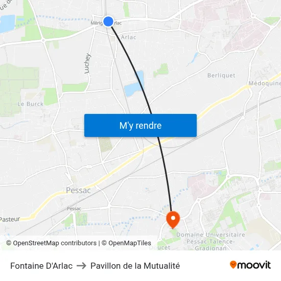 Fontaine D'Arlac to Pavillon de la Mutualité map